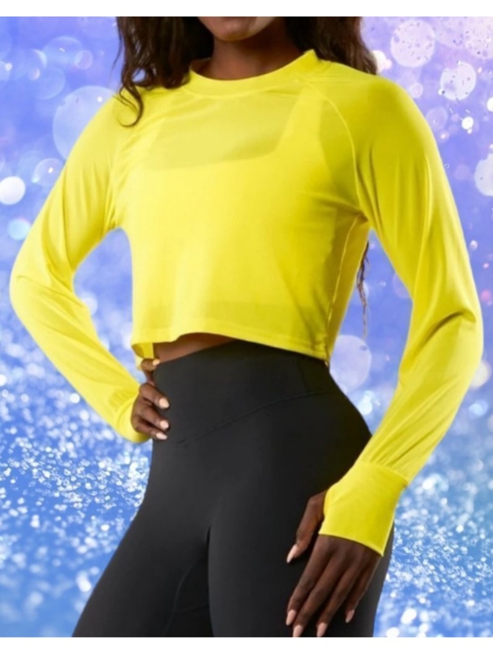 BUFFBUNNY Crystal Clear Long Sleeve Mesh Top Tiki Yellow M